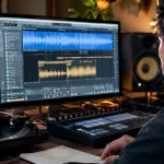 Musikproduktion im warmen Tonstudio